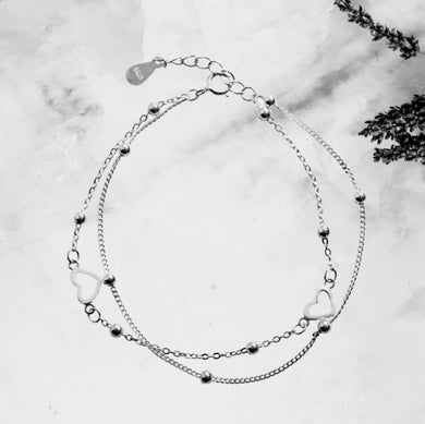 Double Layer Heart Silver Bracelet 